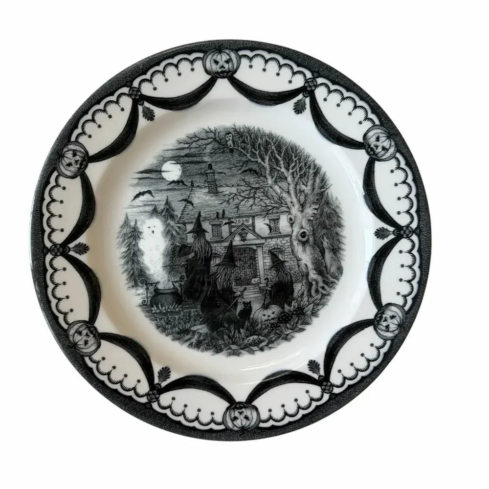 Royal Stafford Halloween Wicked Witch Dinner Plates 11in Porcelain Set of 4 New